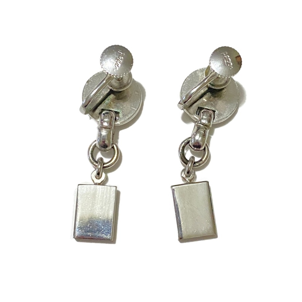 Vintage 1960s Silver-Tone Rectangle Dangle Screw-Back Earrings